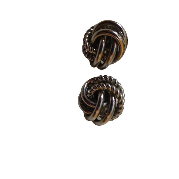Silver Toned Braided Weaved Love Knotted Stud Post Earrings J18 - Picture 1 of 4